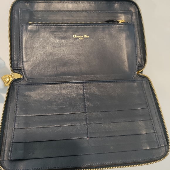 Dior Navy Blue Zip round wallet Cannage - Picture 9 of 14